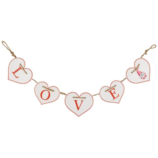 35747139 4 x 32 in. Hearts Love Valentines Day Metal Banner, White & Red